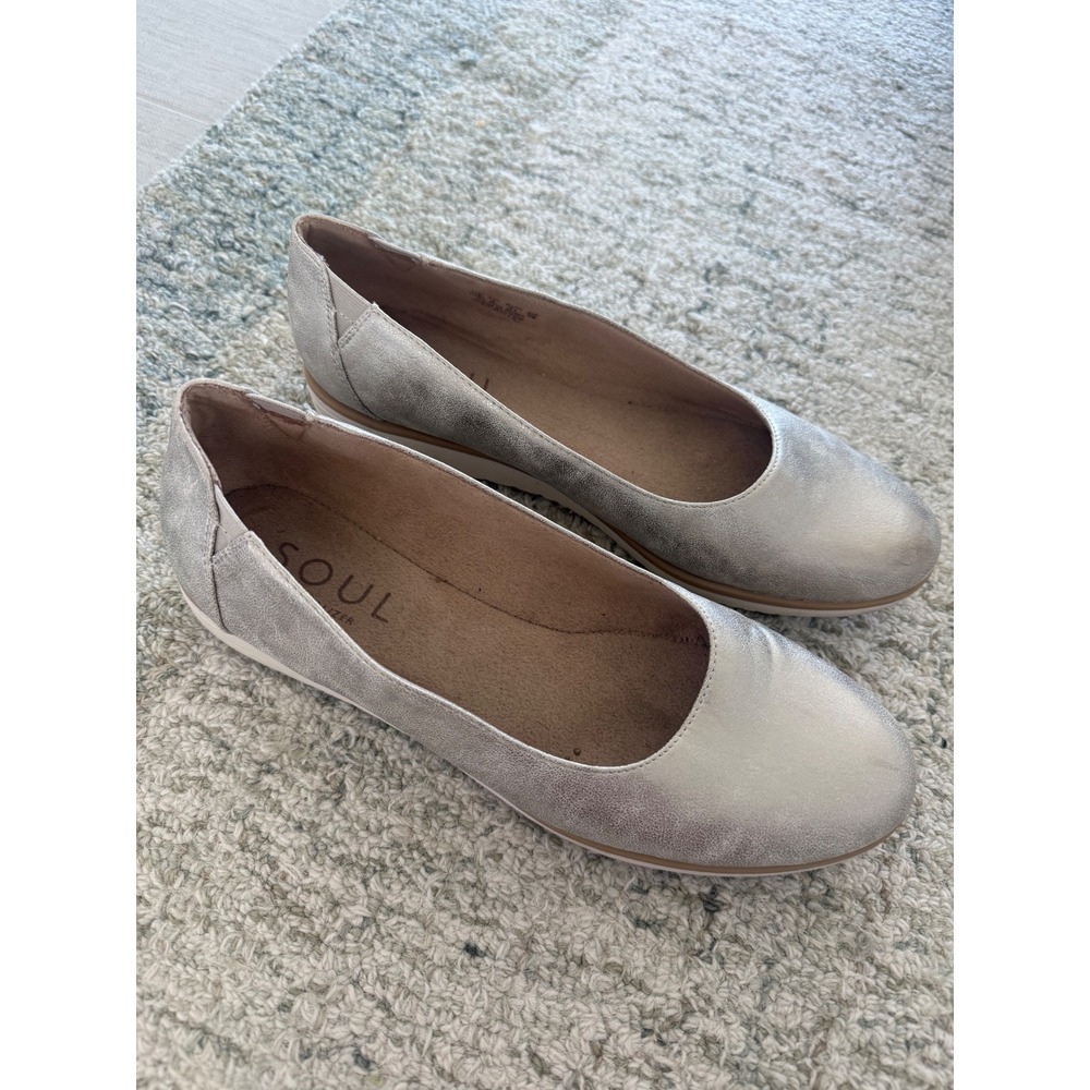 Soul Naturalizer Idea-Ballet Flats size 10 silver/gold low wedge